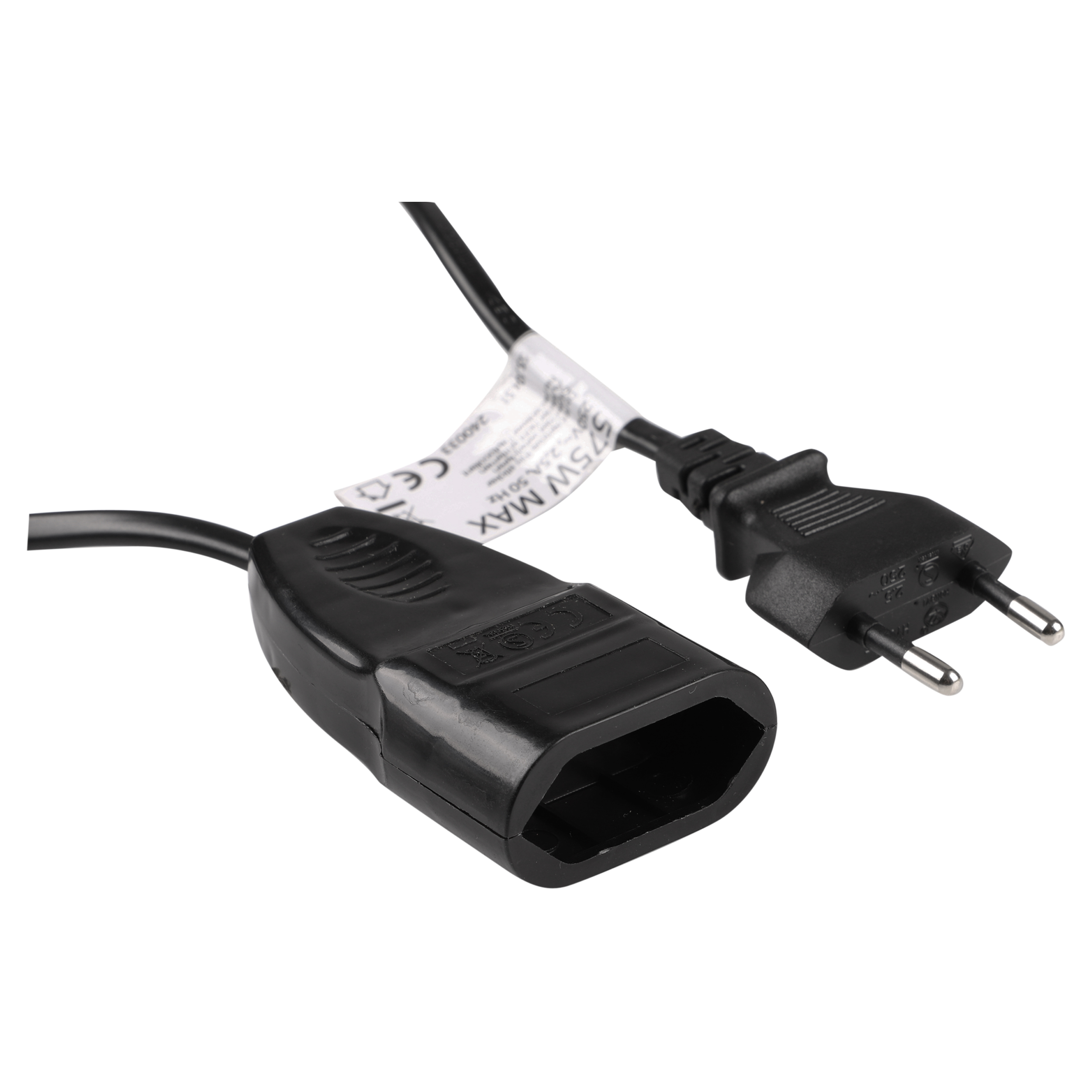 55.204.51 Q-Link  verlengsnoer euro - H03VVH2-F zwart 2 x 0.75 mm², 5 m