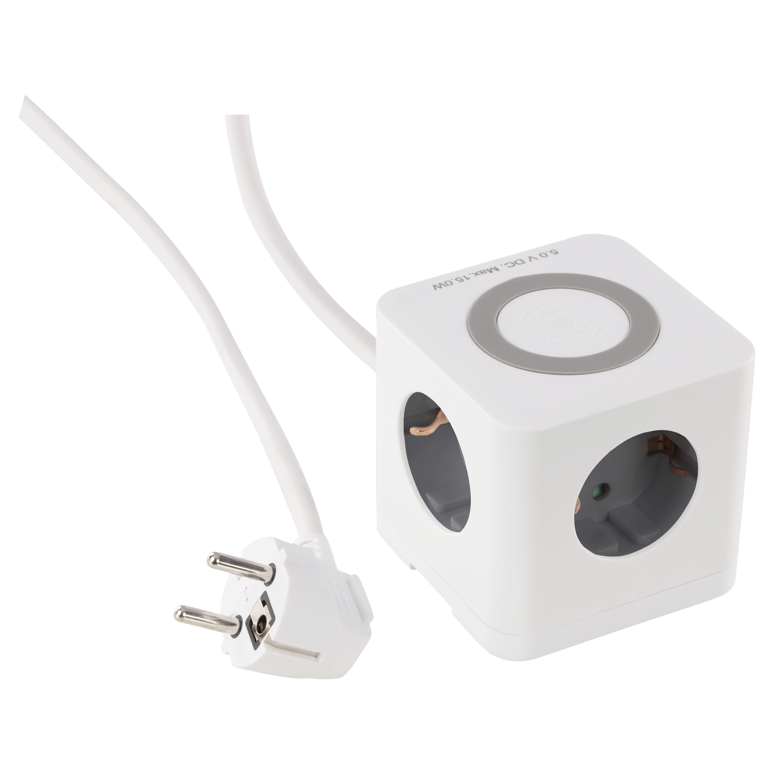 55.502.21 Q-Link  stekkerdoos cube - 3-voudig - randaarde - USB A/C - wireless charging wit/grijs 3 x 1.5 mm², 1.5 m