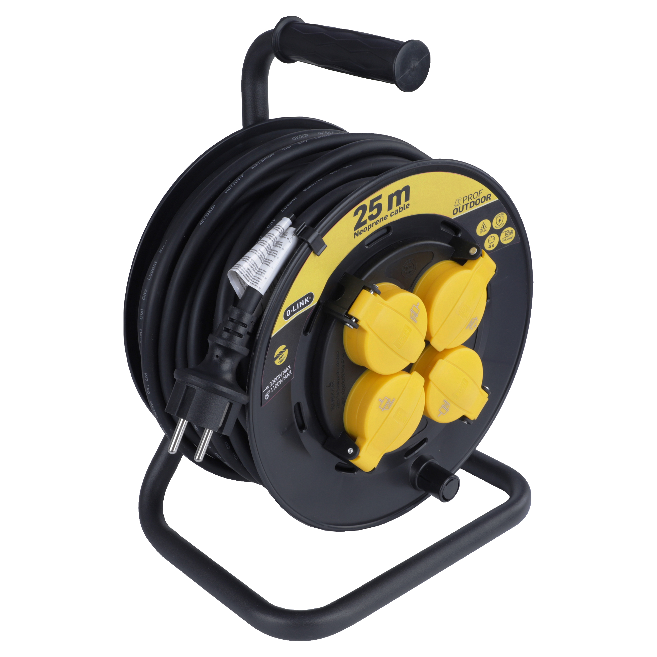 55.900.87 Q-Link  kabelhaspel prof - randaarde - spatwaterdicht (IP44) - VCD zwart/geel 3 x 1.5 mm², 25 m