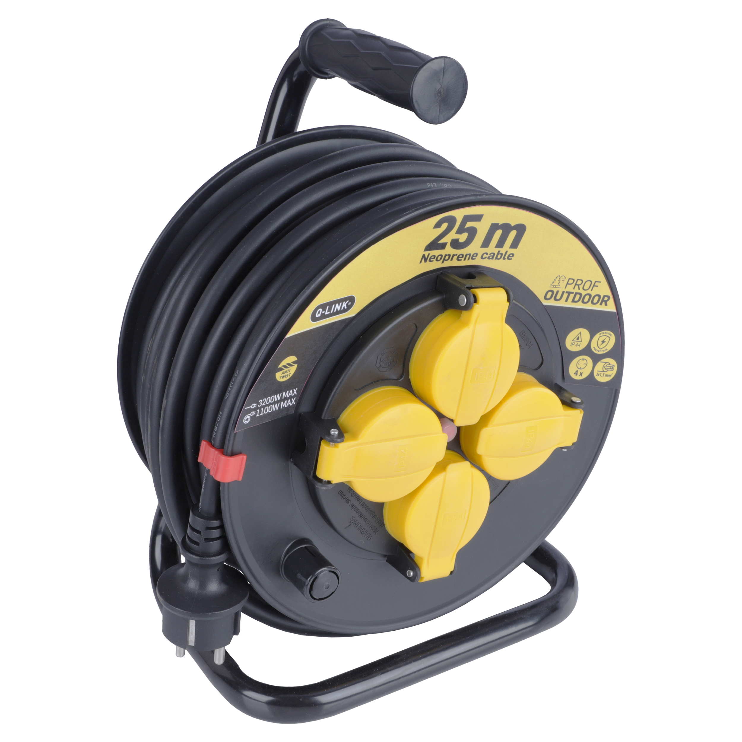 55.900.88 Q-Link  kabelhaspel prof - randaarde - spatwaterdicht (IP44) zwart/geel 3 x 1.5 mm², 25 m