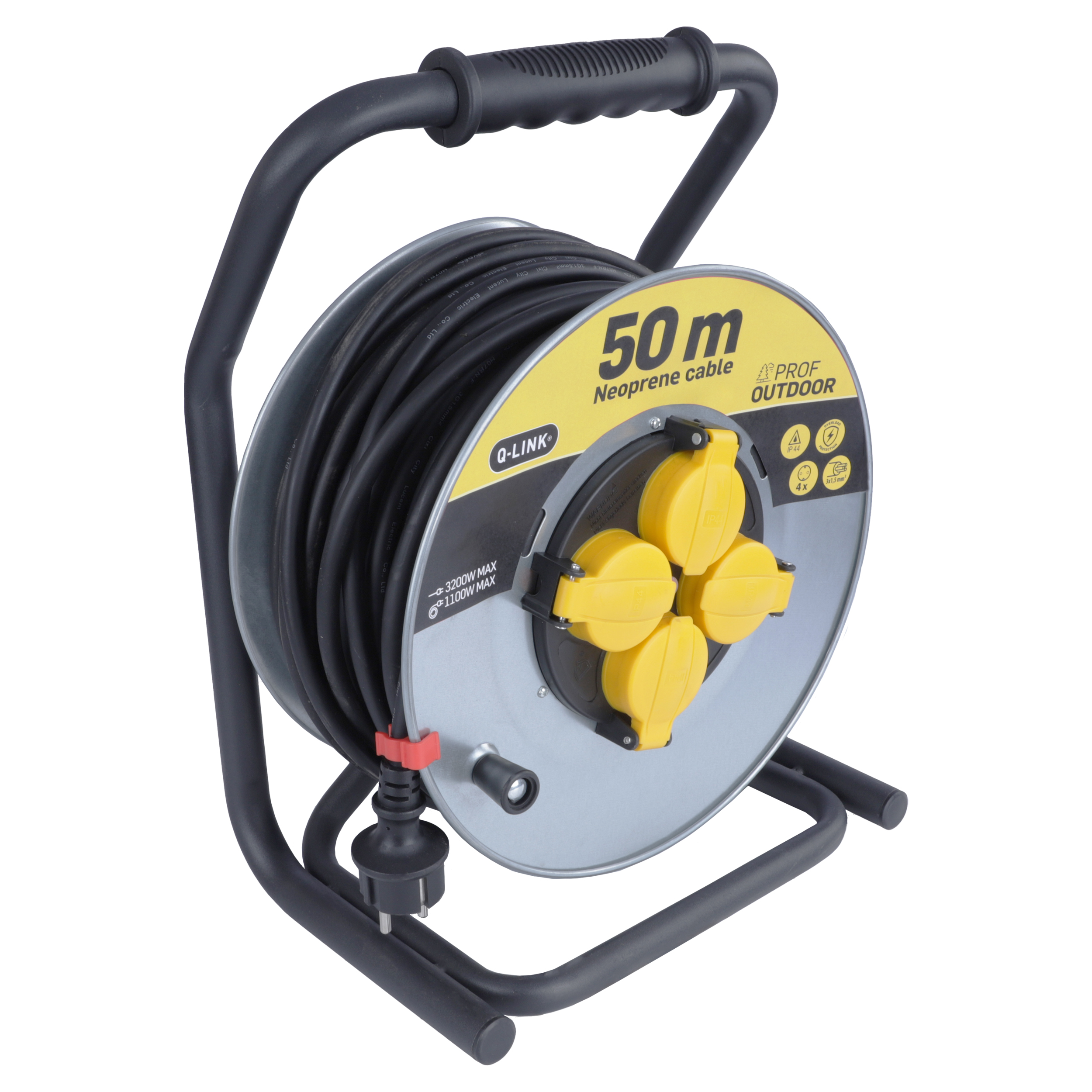55.900.90 Q-Link  kabelhaspel prof - randaarde alu-look, zwart 3 x 1.5 mm², 50 m