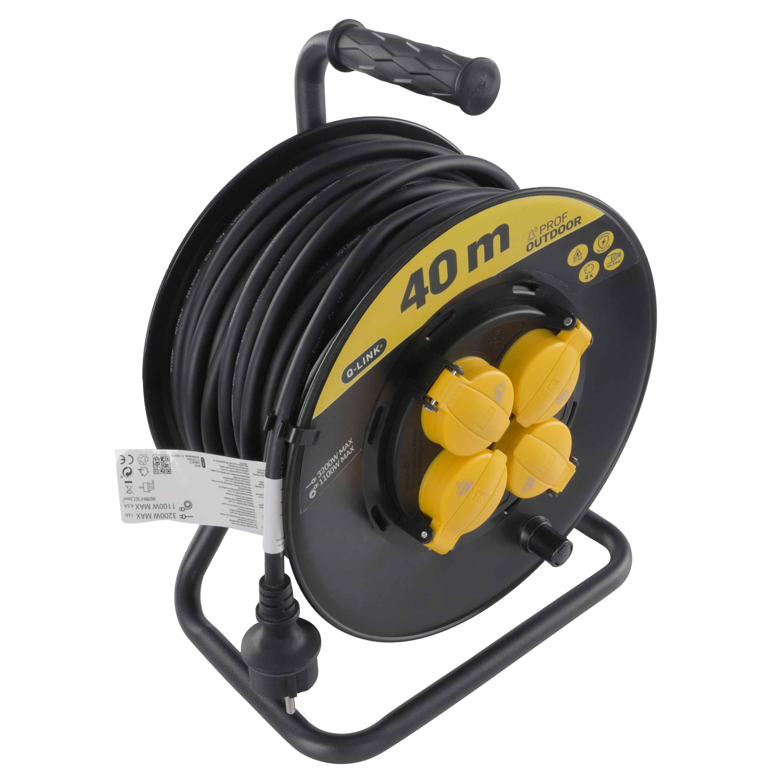 55.900.92 Q-Link  kabelhaspel prof - randaarde - spatwaterdicht (IP44) zwart/geel 3 x 1.5 mm², 40 m
