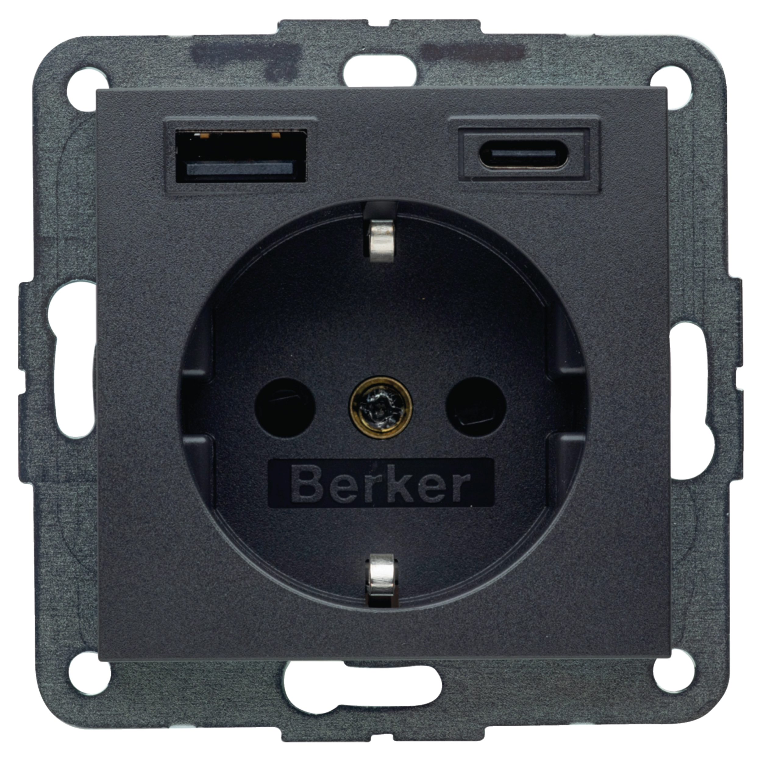 58.004.46 Berker S1 contactdoos inbouw - 1-voudig - randaarde - USB A/C - met aanraakbeveiliging antraciet 