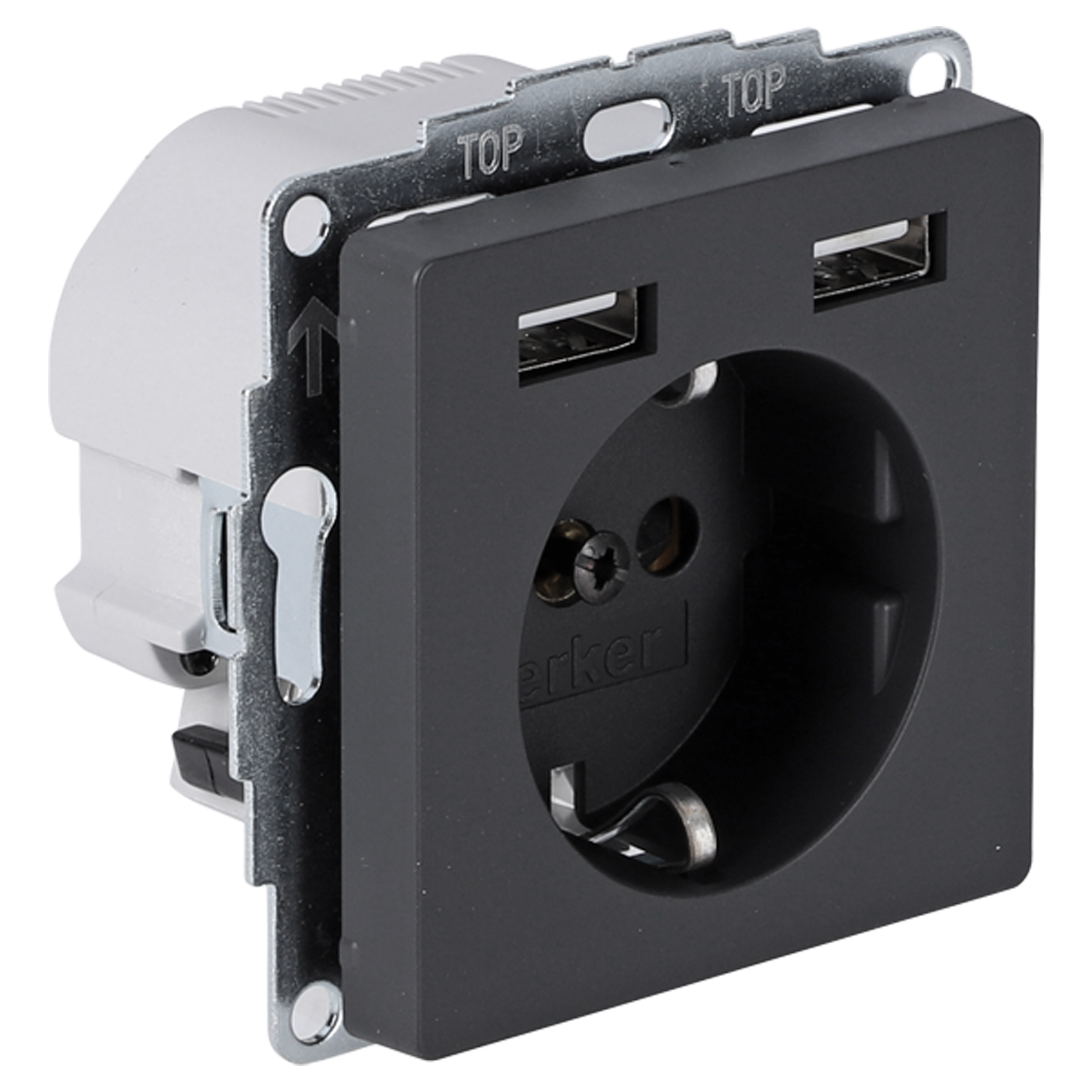 58.018.43 Berker Q1 contactdoos 1-voudig randaarde - USB A/A antraciet 