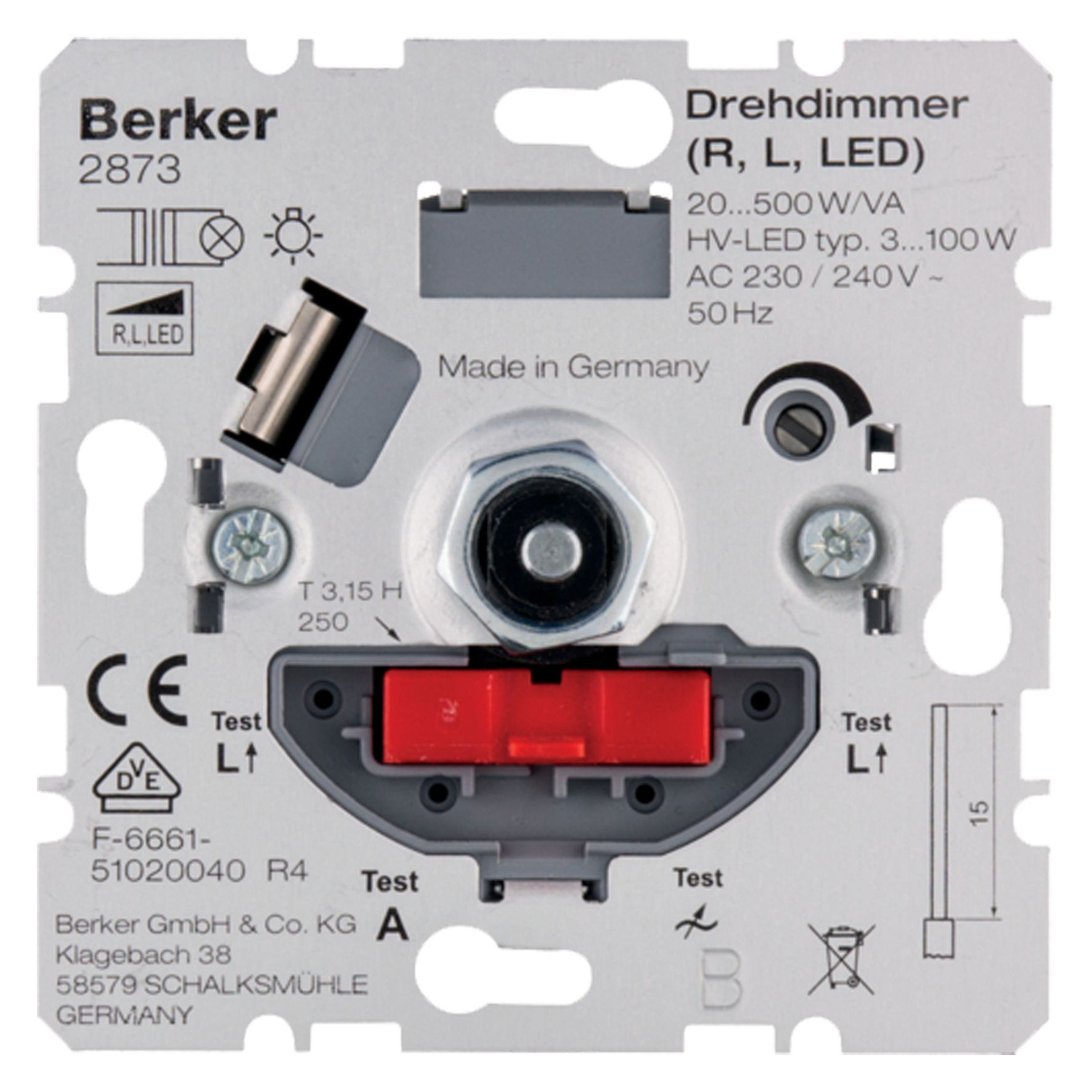 58.028.84 Berker  dimmer inbouw - LED 3-100W - universeel 20-500W - druk-wissel  