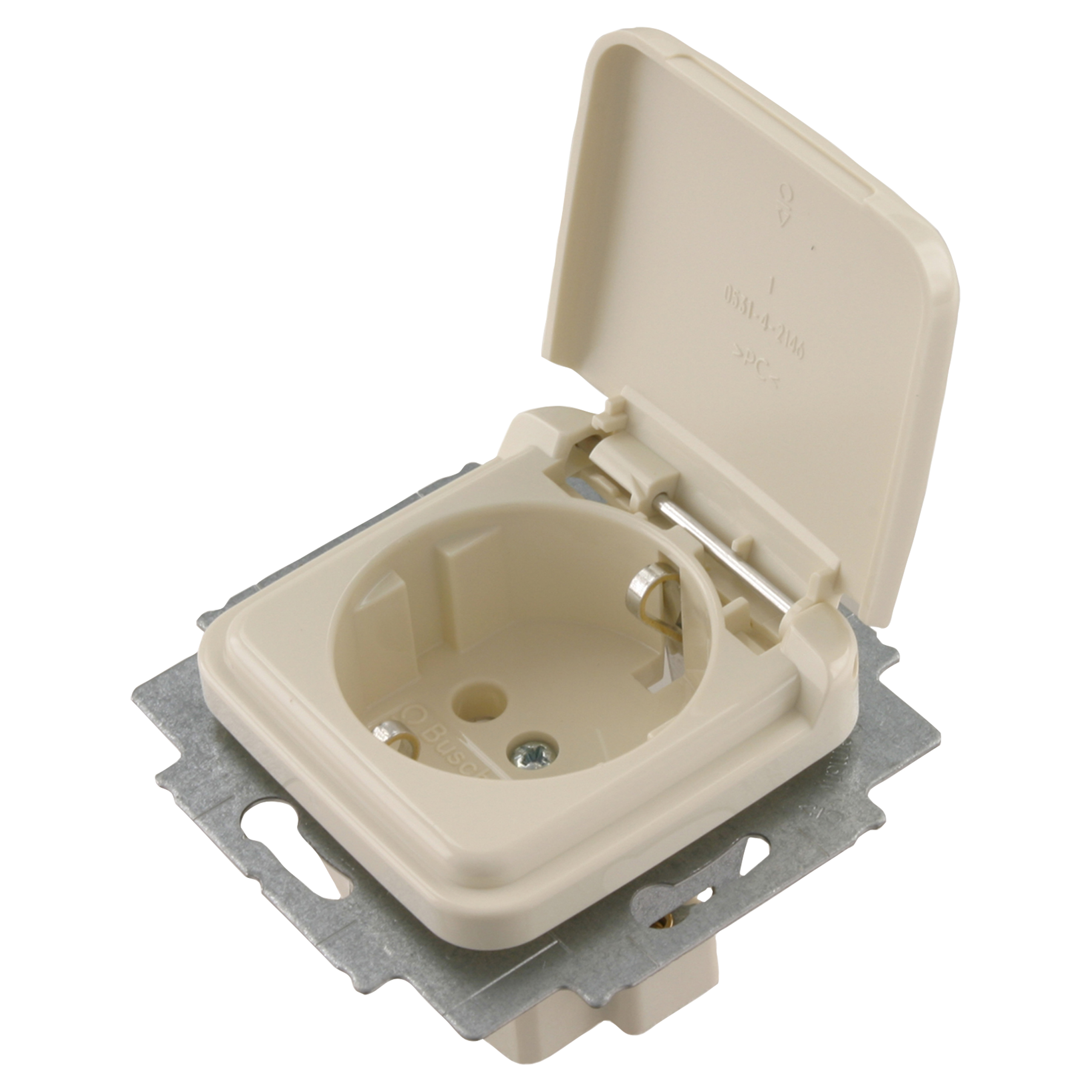 58.050.44 Busch-Jaeger SI contactdoos inbouw - 1-voudig - randaarde - met klep crème 