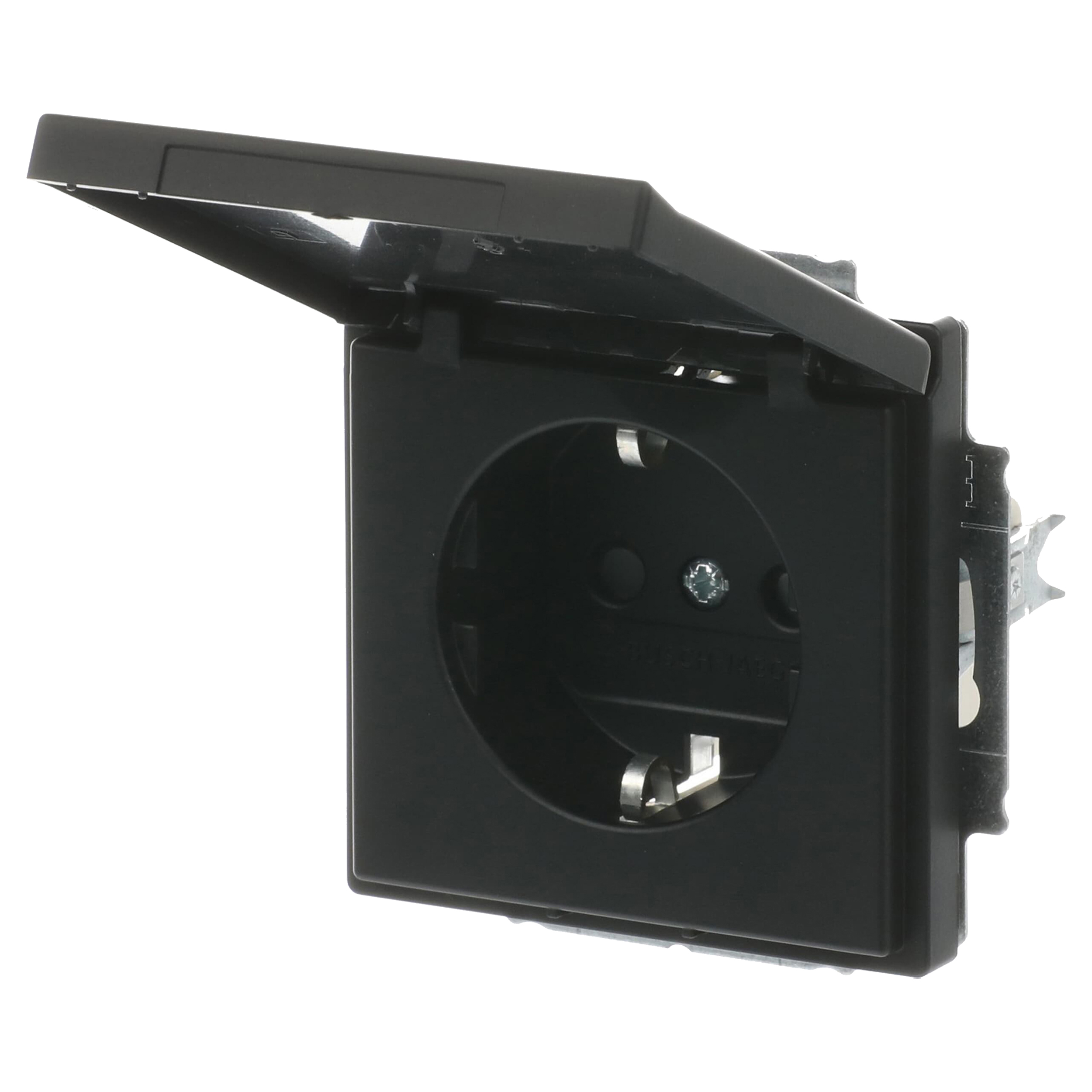 58.052.44 Busch-Jaeger Future Linear contactdoos inbouw - 1-voudig - randaarde - met klep zwart 