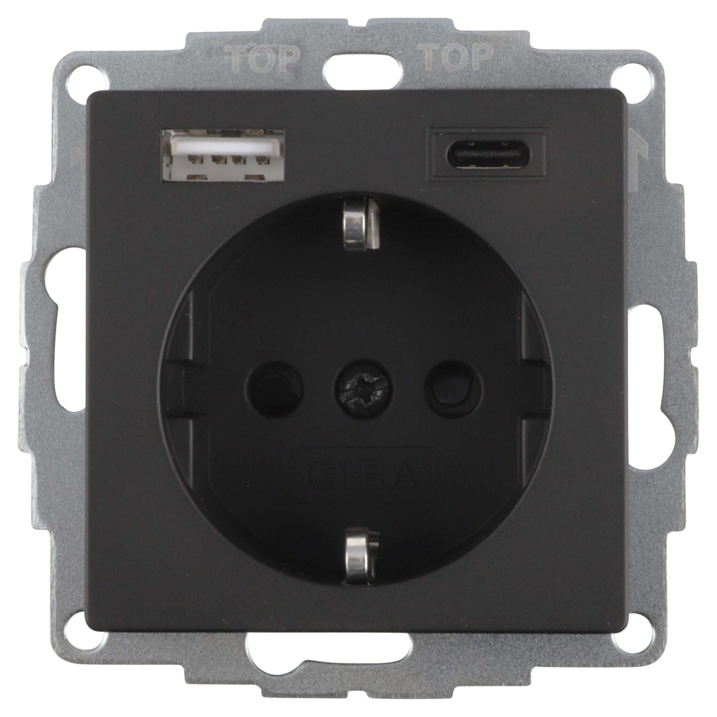 58.092.46 Gira E2 contactdoos inbouw - 1-voudig - randaarde - USB A/C zwart 