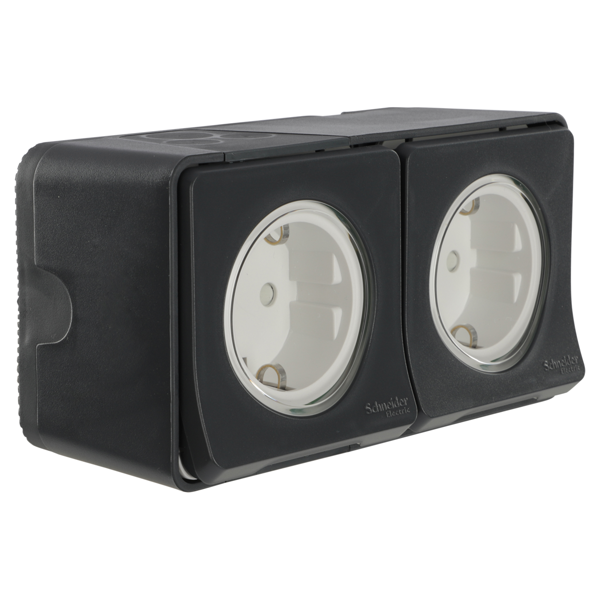 58.107.50 Schneider Mureva contactdoos opbouw - 2-voudig - randaarde - horizontaal - spuitwaterdicht (IP55) antraciet 