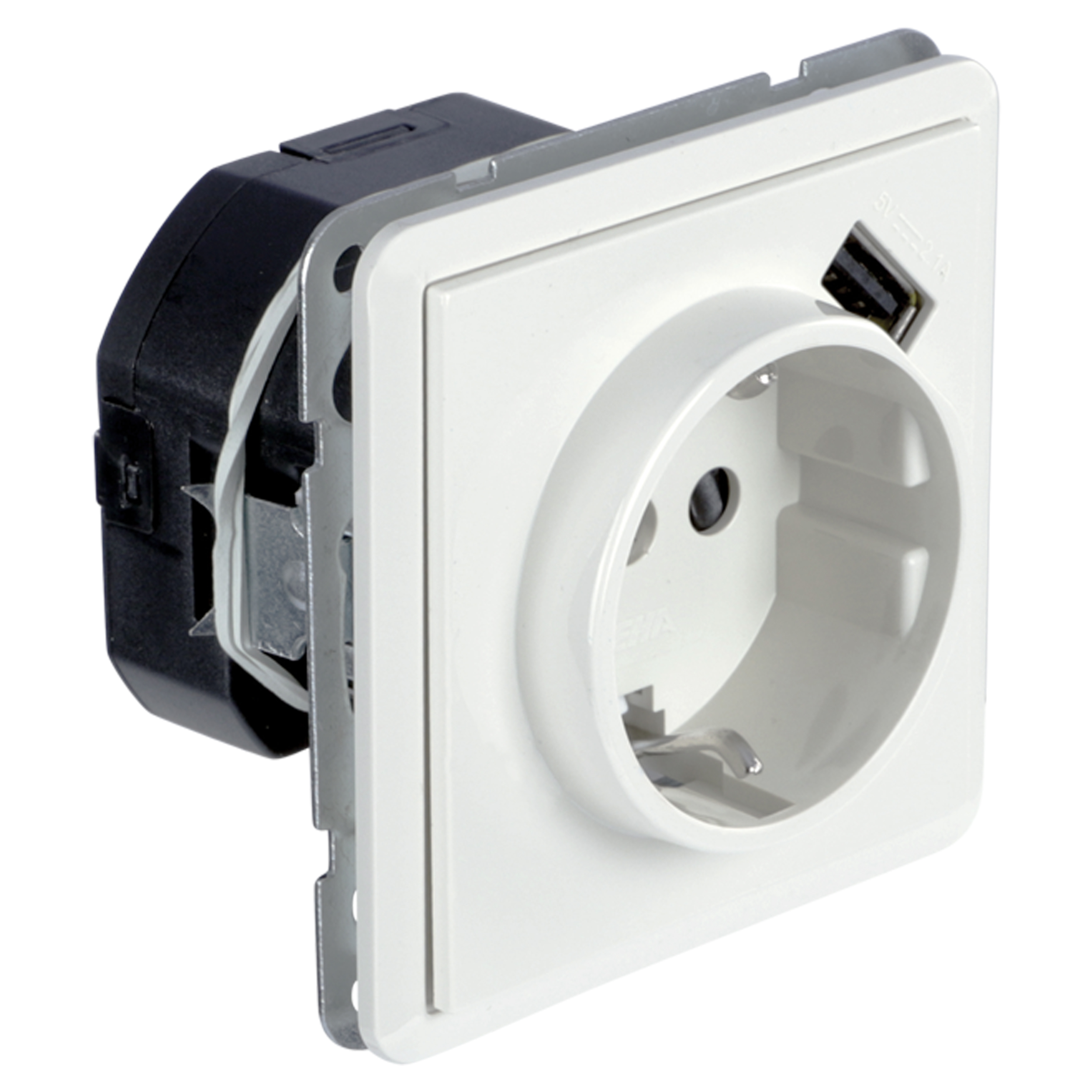 66.010.46 Peha Standard contactdoos inbouw - 1-voudig - randaarde - USB 2.1A crème 