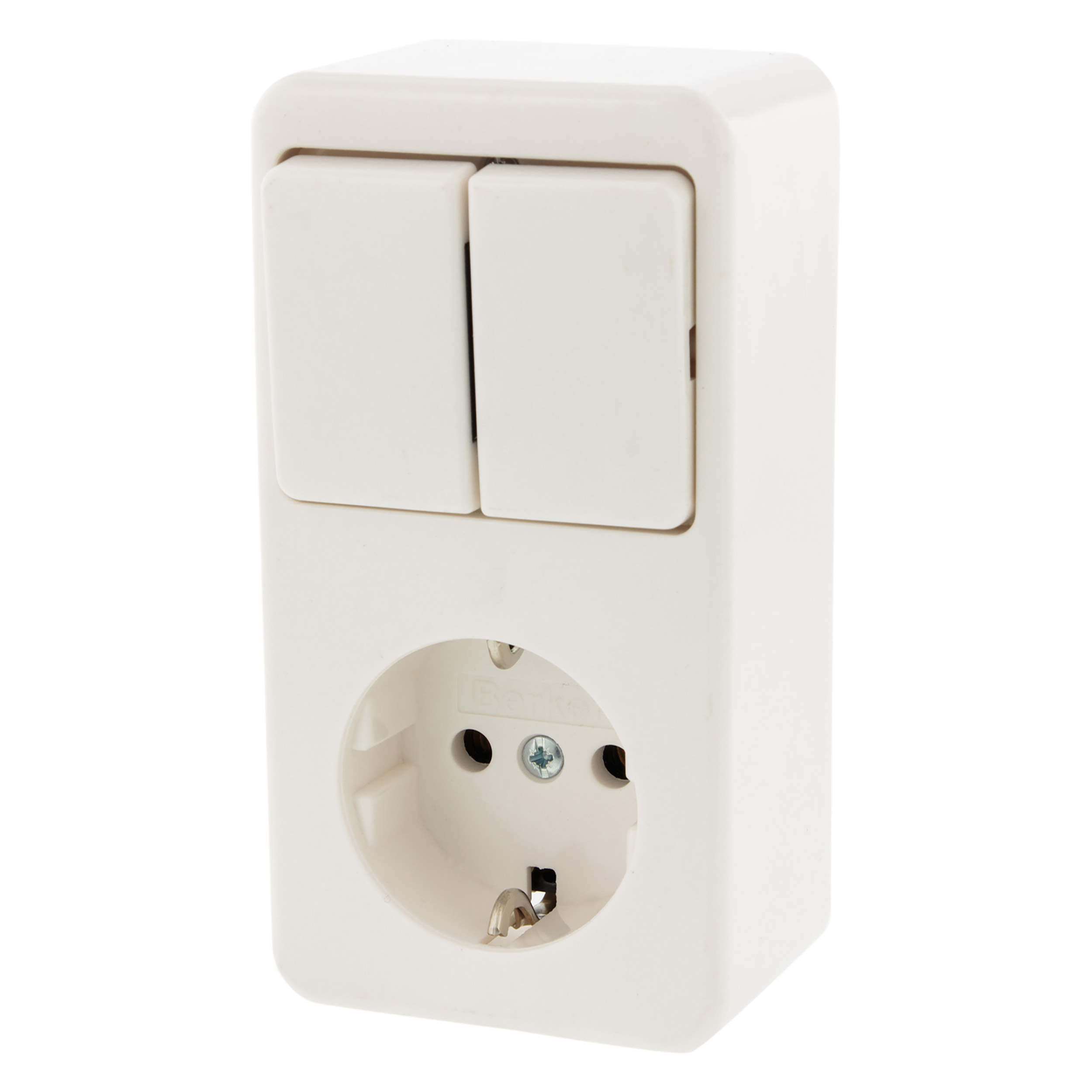 66.026.71 Berker  combinatie stopcontact en schakelaar opbouw - serie - randaarde polarwit 