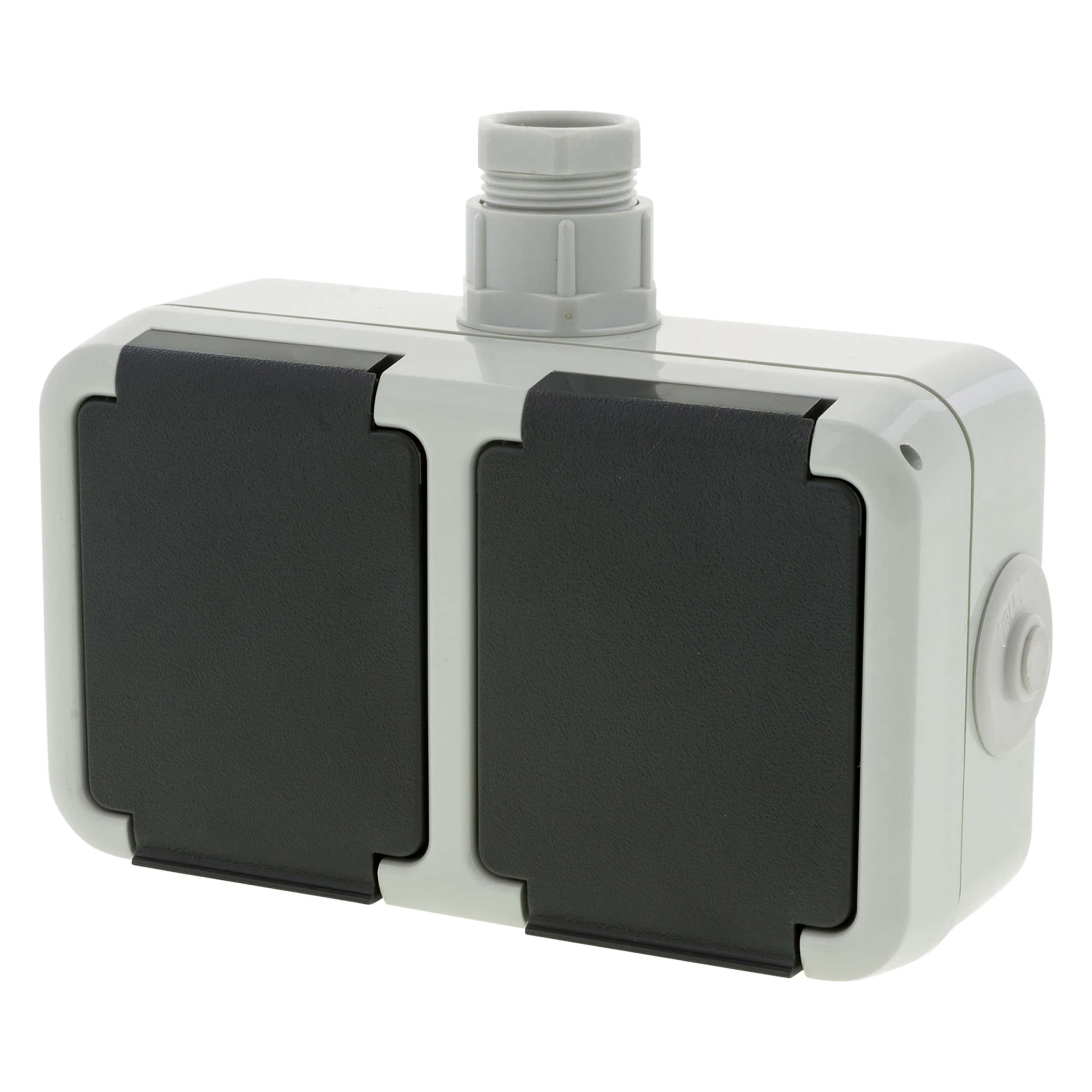 66.028.51 Peha  contactdoos opbouw - 2-voudig - randaarde - met wartel M20 grijs 