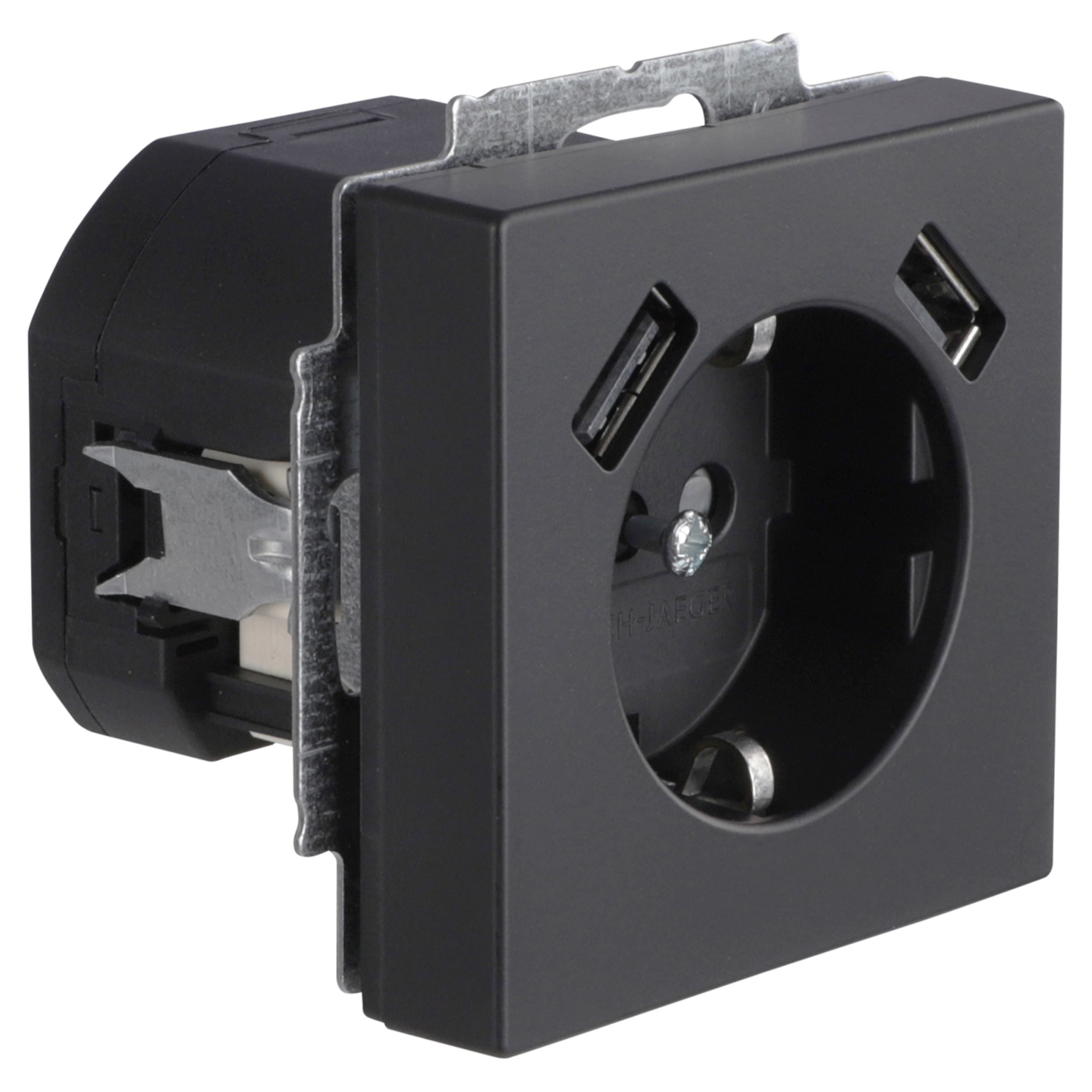 66.055.45 Busch-Jaeger Future Linear contactdoos inbouw - 1-voudig - randaarde - 2 x USB A zwart 