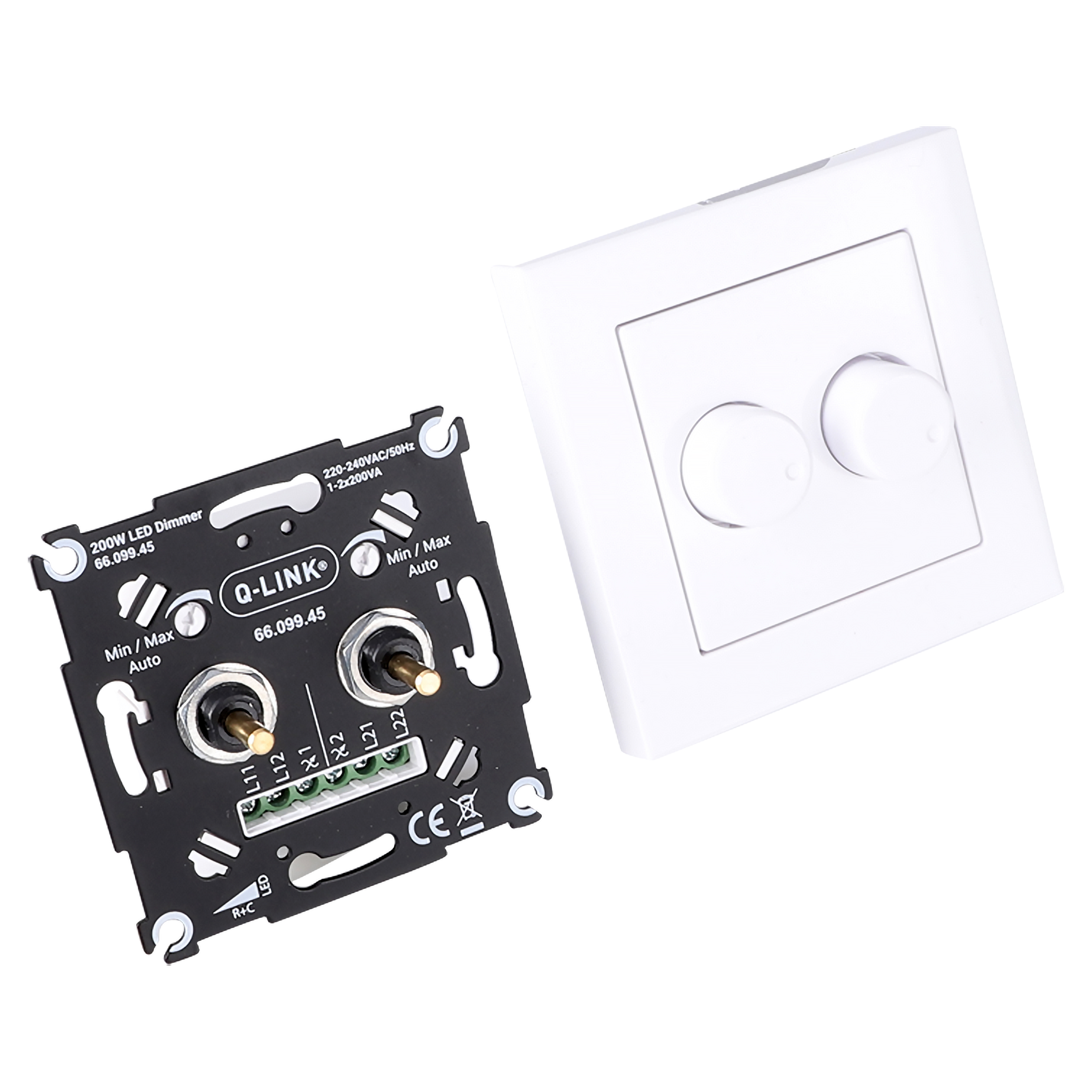 66.099.45 Q-Link  dimmer duo - LED - RC - druk-wissel - 2-200W - afdek element polarwit 
