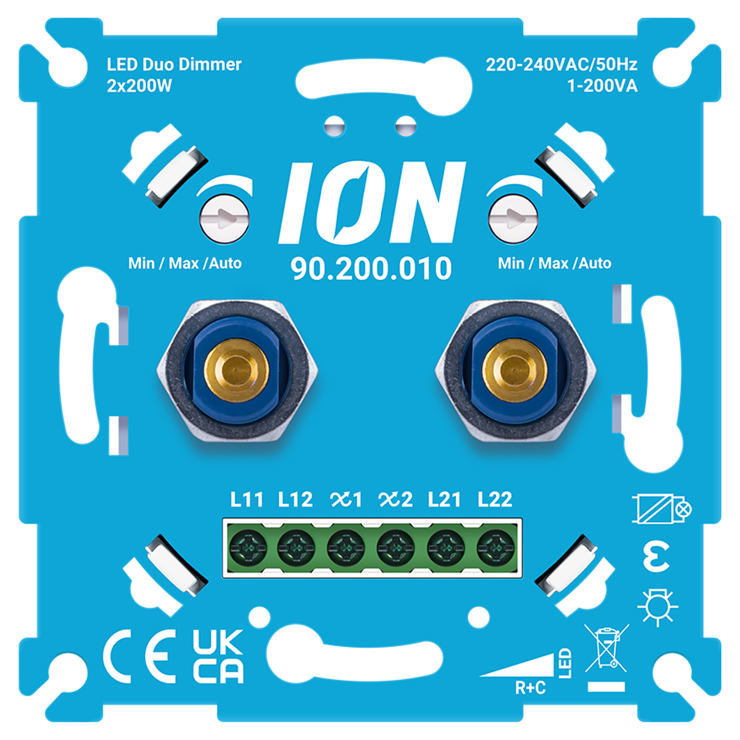 66.099.55 ION Industries  dimmer inbouw - duo - LED - 2-200 W - draai blauw 