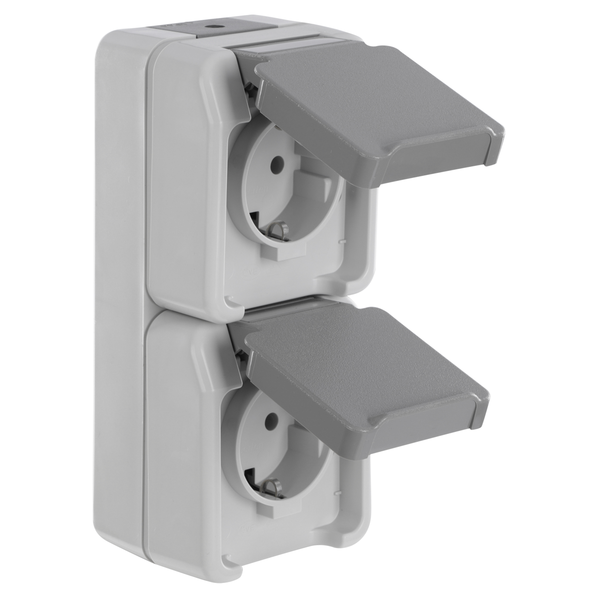 66.108.51 Merten Aquastar contactdoos spatwaterdicht - opbouw - 2-voudig - randaarde - verticaal - IP44 grijs 
