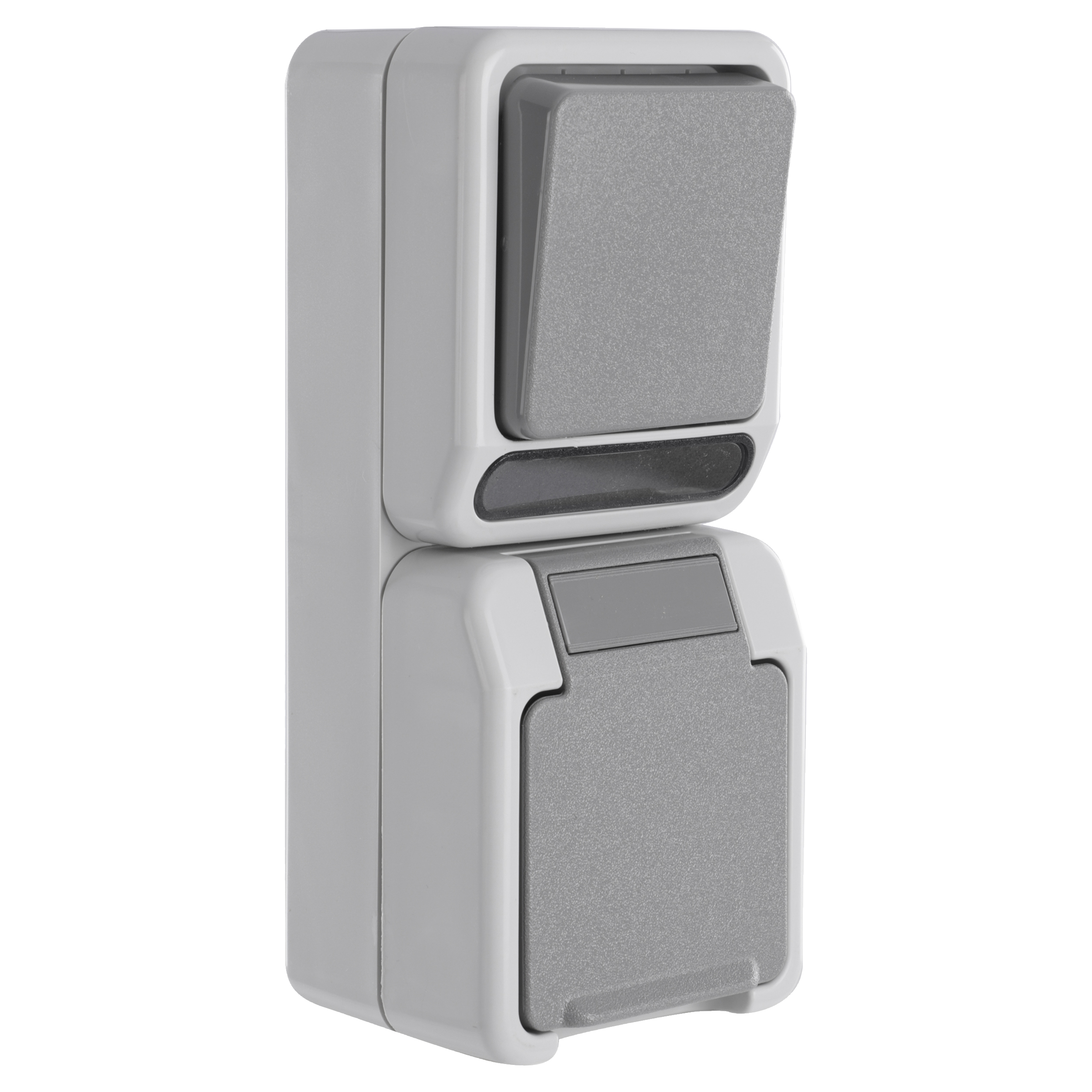 66.108.68 Merten Aquastar combinatie spatwaterdicht - opbouw - wisselschakelaar - randaarde - verticaal - IP44 grijs 