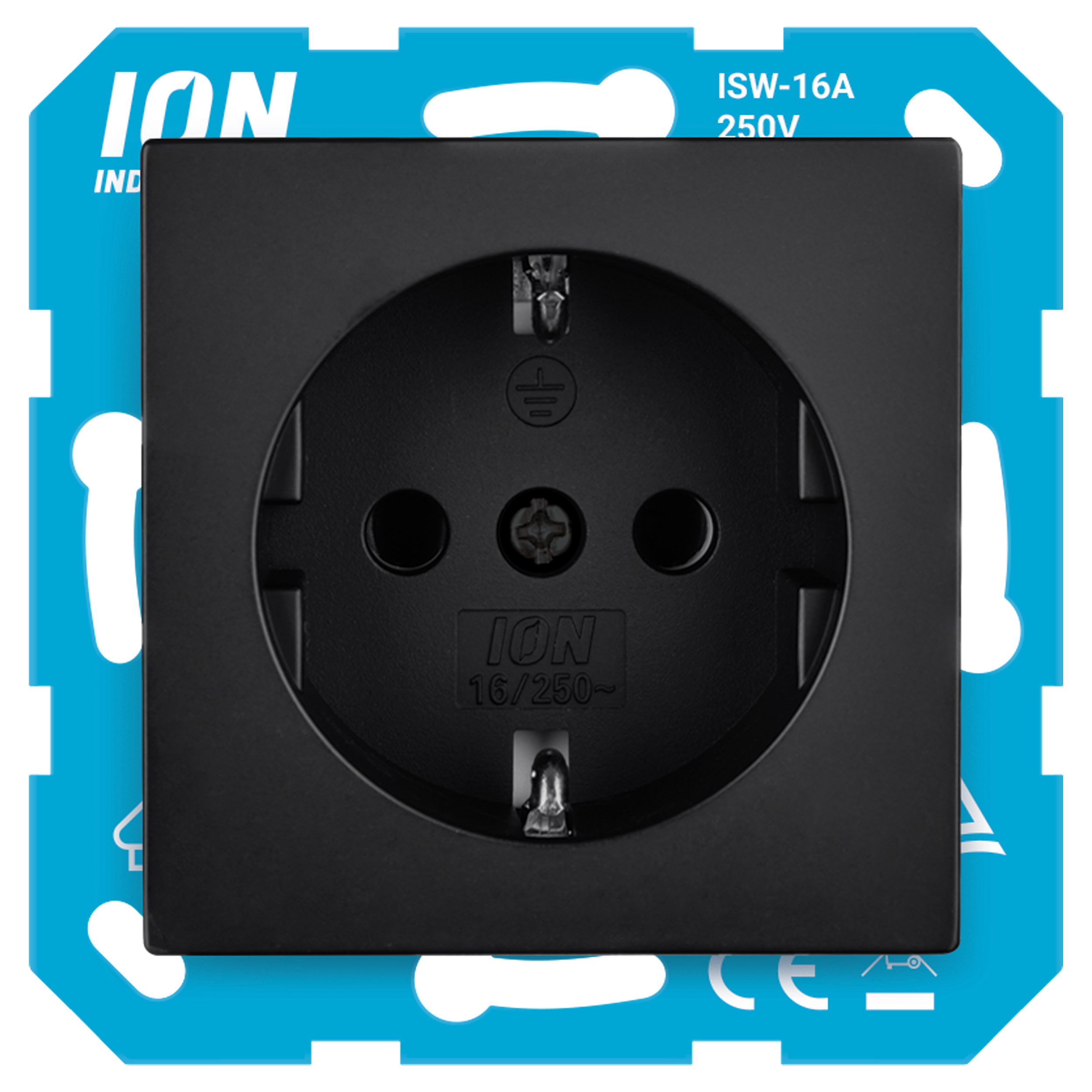 66.117.41 ION Industries E1 contactdoos inbouw - 1-voudig - randaarde - met aanraakbeveiliging mat zwart 71 x 71 x 32 mm