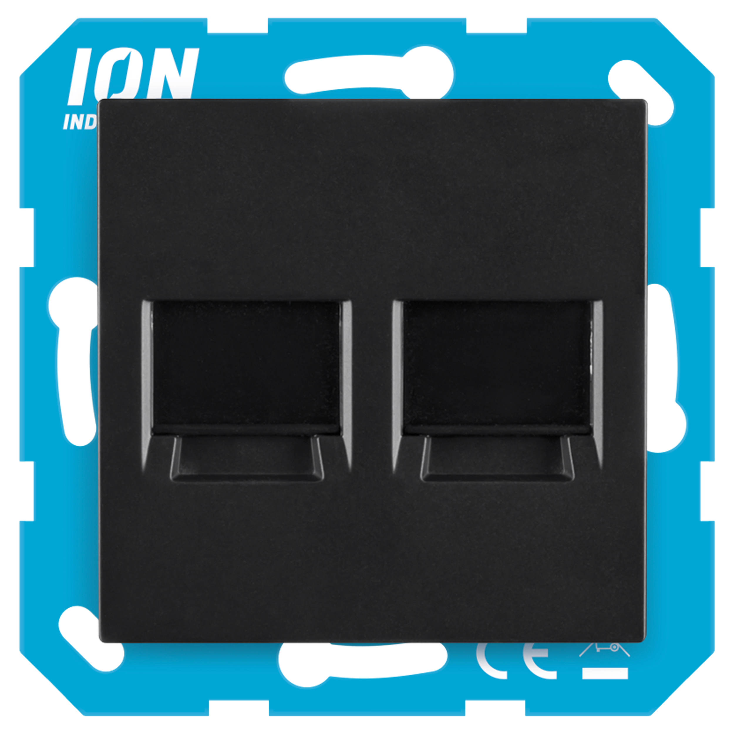 66.117.88 ION Industries E1 modular jack 2-voudig - recht - met centraalplaat mat zwart 71 x 71 mm