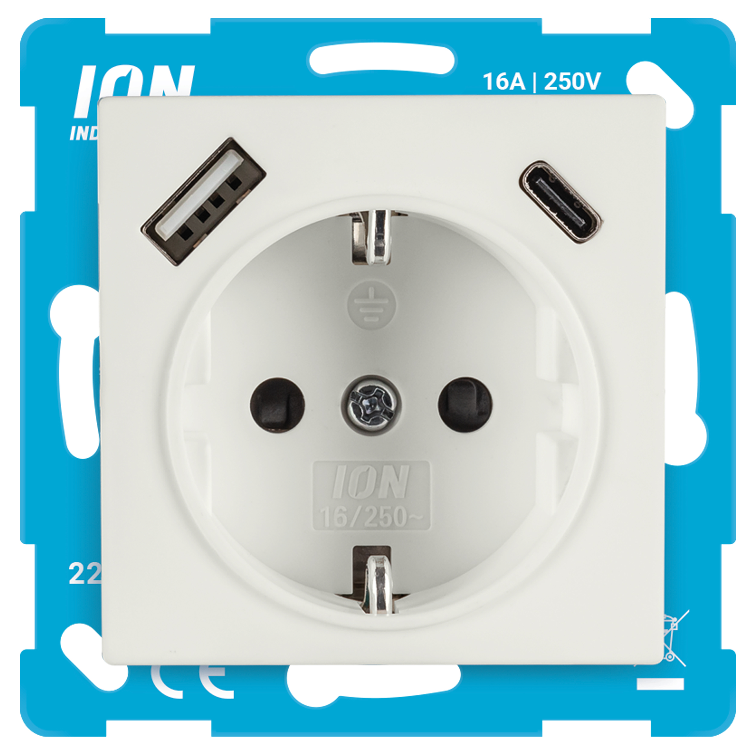 66.119.46 ION Industries E1 contactdoos inbouw - 1-voudig - randaarde - USB A/C mat alpin wit 71 x 71 x 32 mm