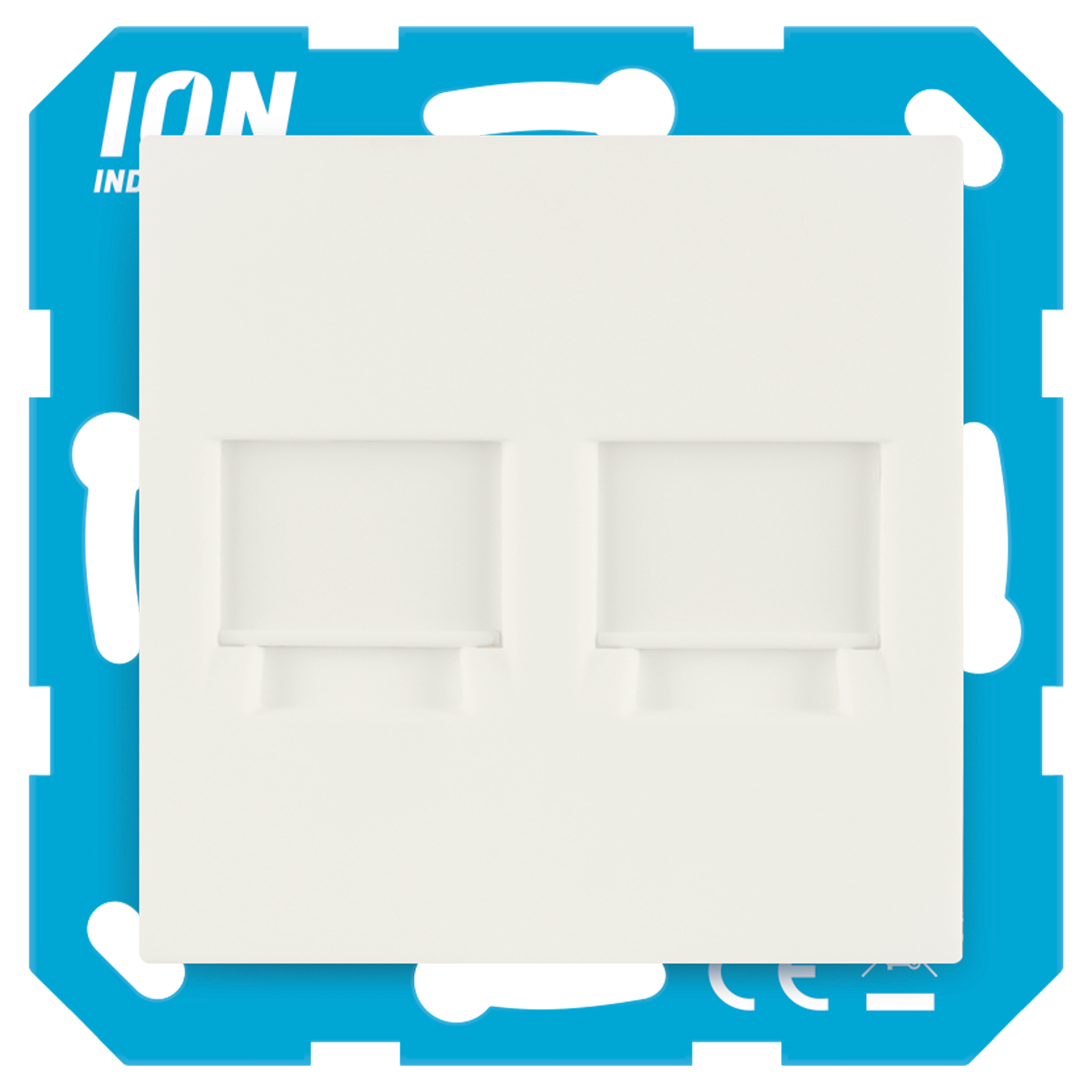66.119.88 ION Industries E1 modular jack 2-voudig - recht - met centraalplaat mat alpin wit 71 x 71 mm