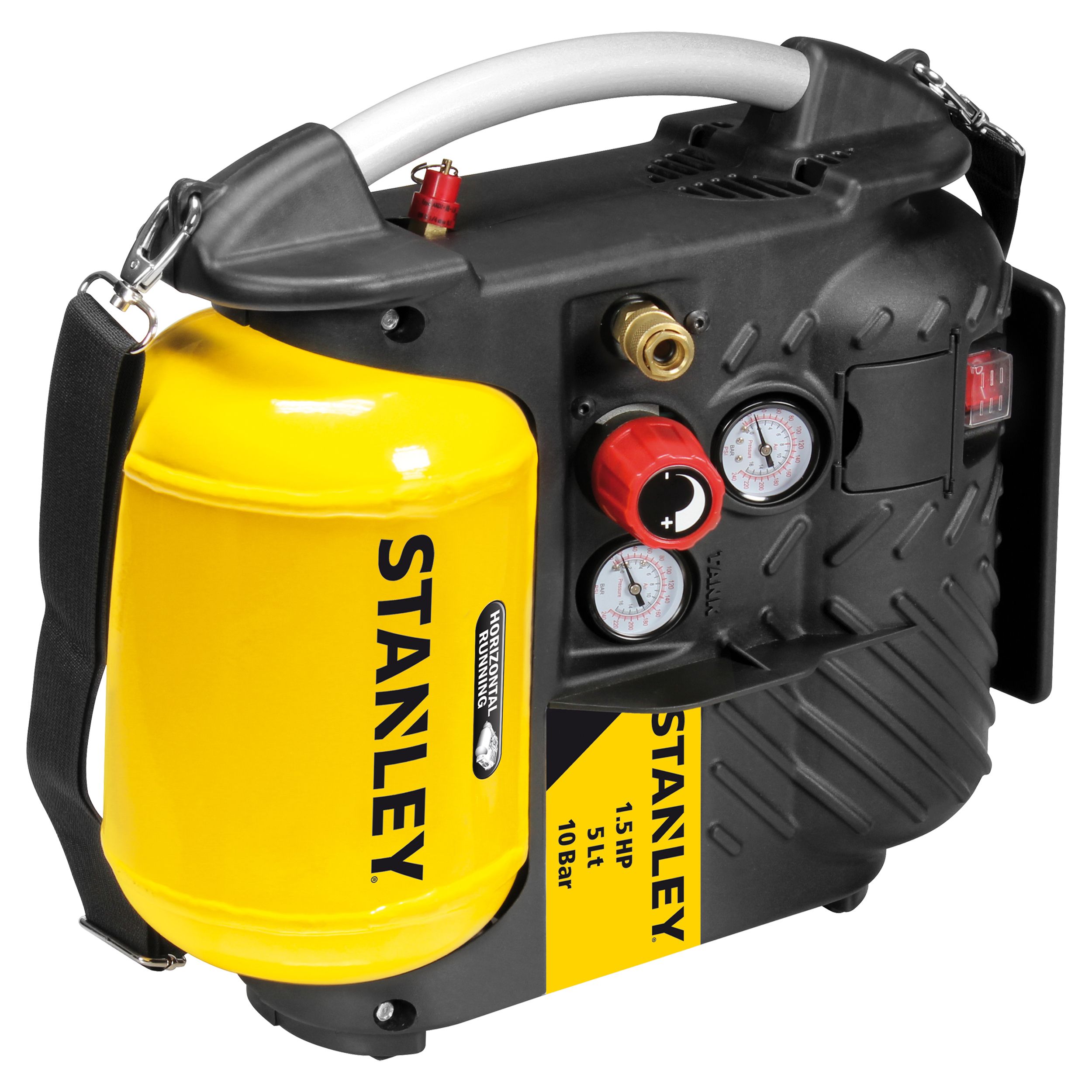 83.200.08 Stanley  compressor Airboss - DN200/10/5 - met schouderriem geel/zwart 