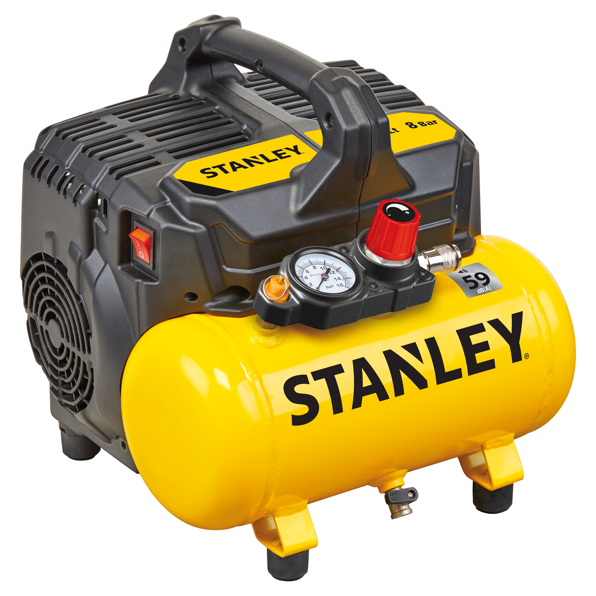 83.200.10 Stanley  compressor Silent - olievrij - 8bar - 6 L - FMXCMD152WE geel/zwart 