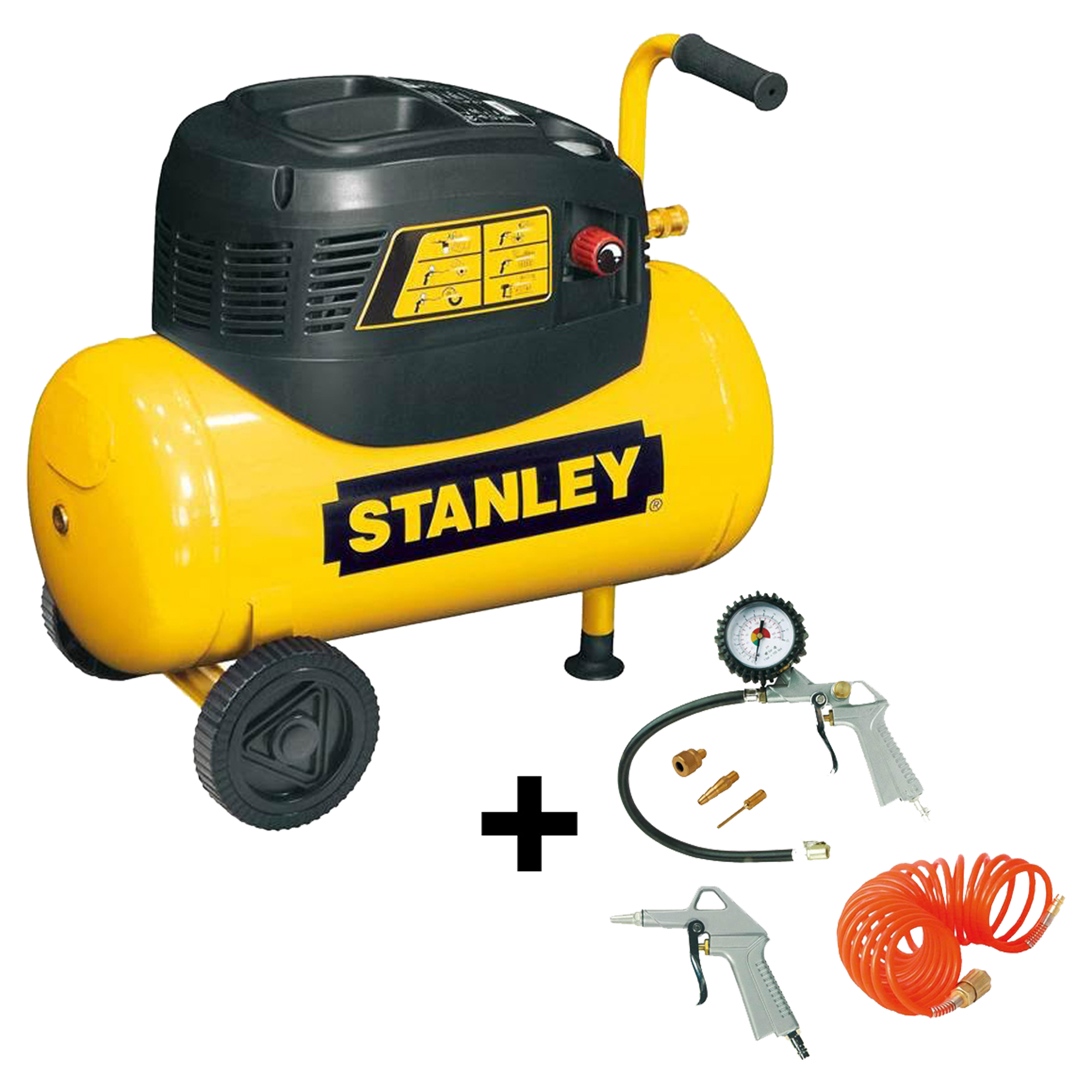 83.200.75 Stanley  compressor 8 Bar - 24L - olievrij - D200/8/24 - set 6 stuks geel/zwart 