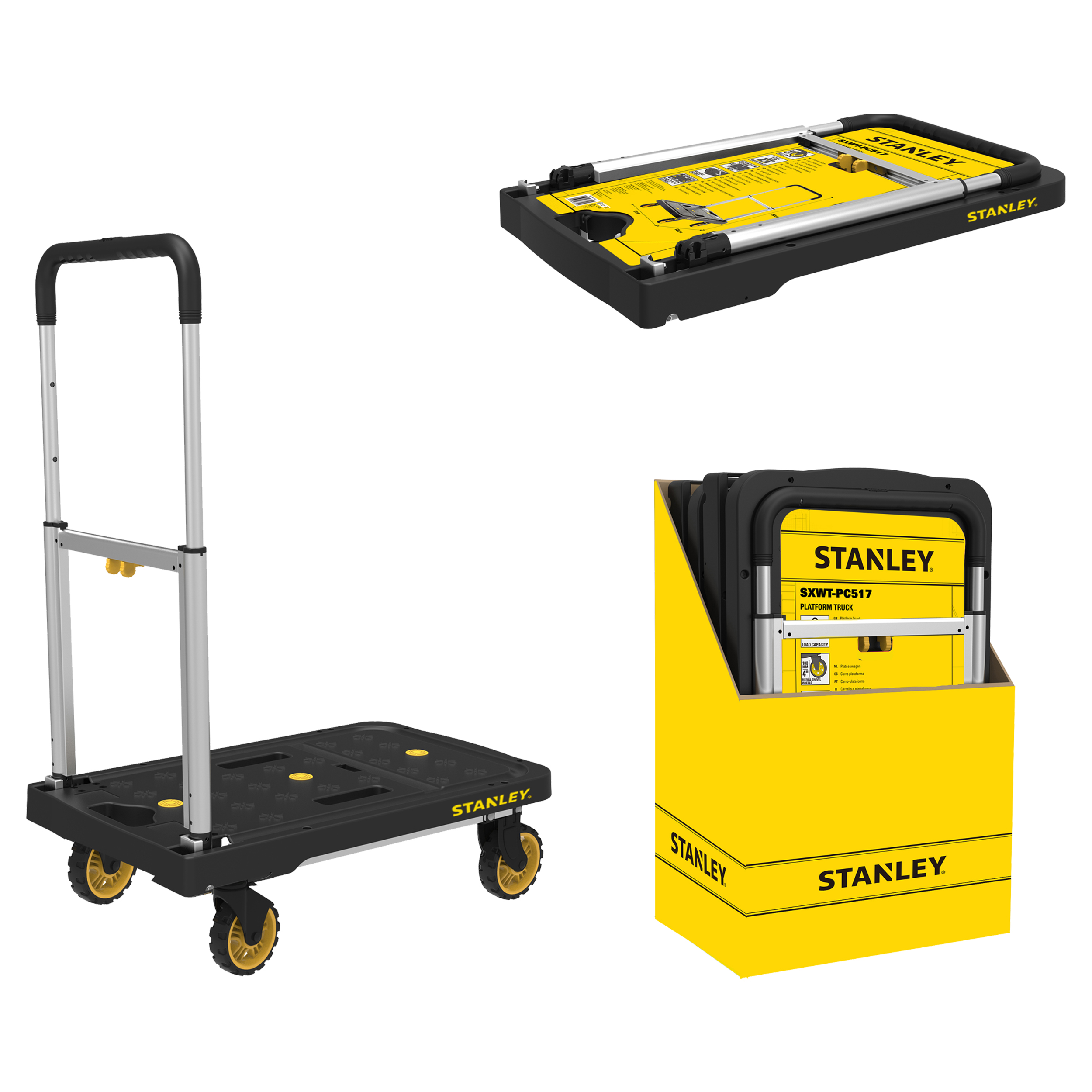 83.500.11 Stanley  platformwagen vouwbaar - aluminium - 120 kg - SXWT-PC517 PDQ zwart/geel 68 x 41 x 92 cm