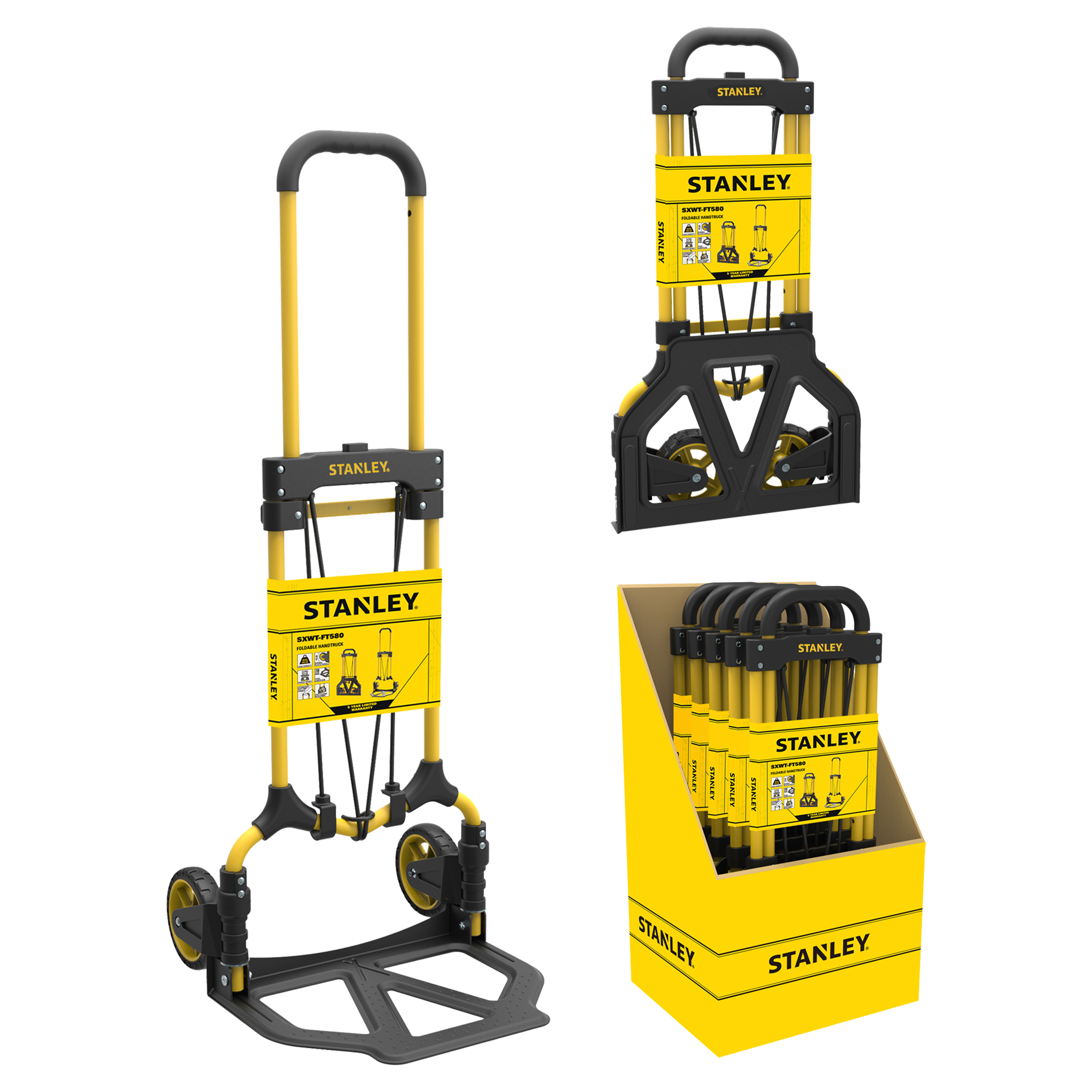 83.500.28 Stanley  steekwagen vouwbaar - aluminium - 70 kg - SXWT-FT580 PDQ geel/zwart 39 x 6 x 73 cm