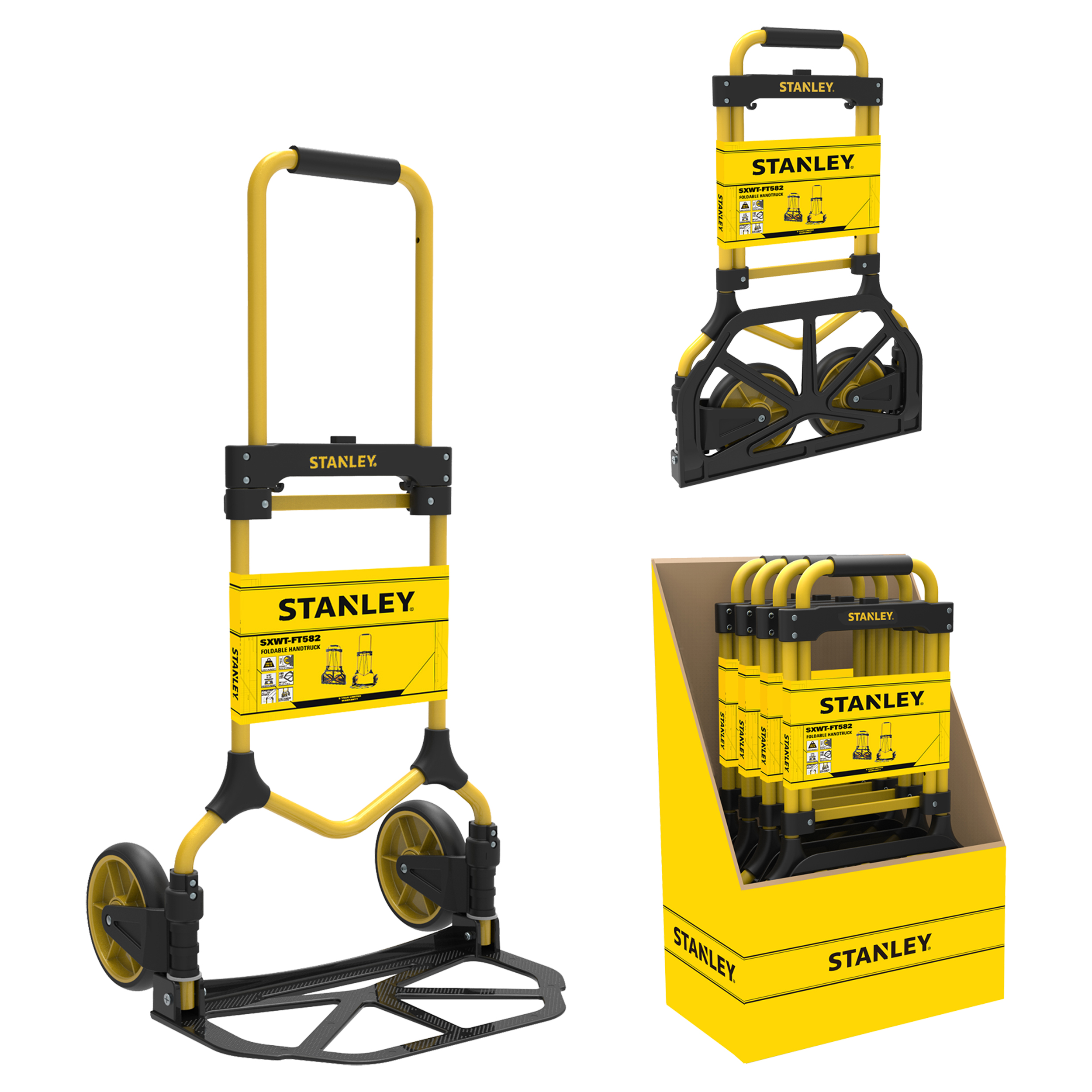 83.500.29 Stanley  steekwagen vouwbaar - aluminium - 100 kg - SXWT-FT582 PDQ geel/zwart 50 x 45 x 98 cm